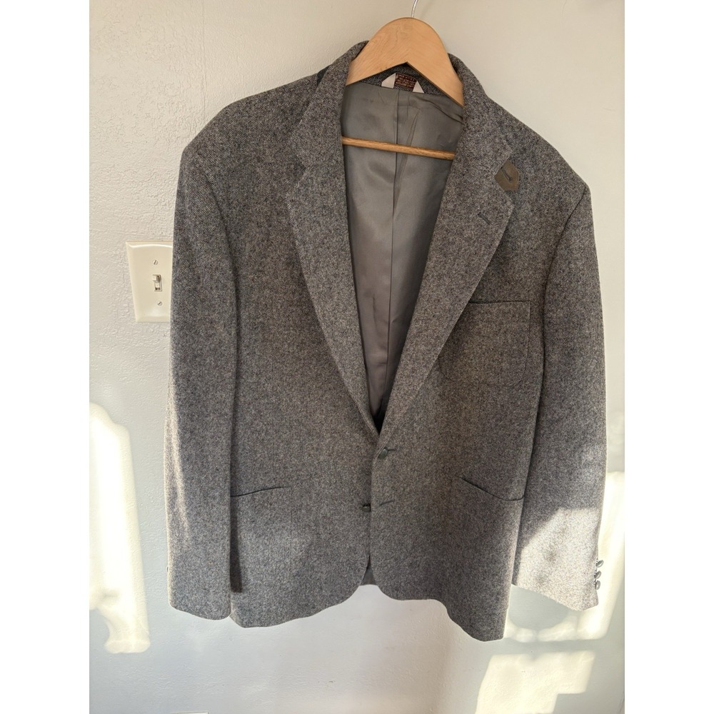 Vintage Heather & Tweed Herringbone Wool Blazer Suede Elbow Patch Mens 46L USA